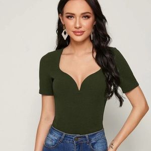 Shein Sweetheart Neck Solid Fitted Tee